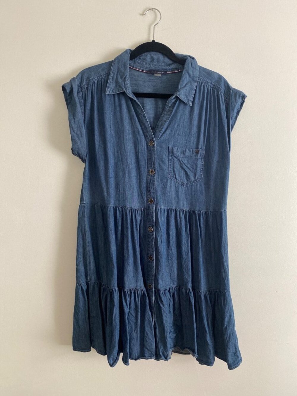 Tommy Hilfiger Denim Short Sleeve Tiered Button-Down Dress Size 8